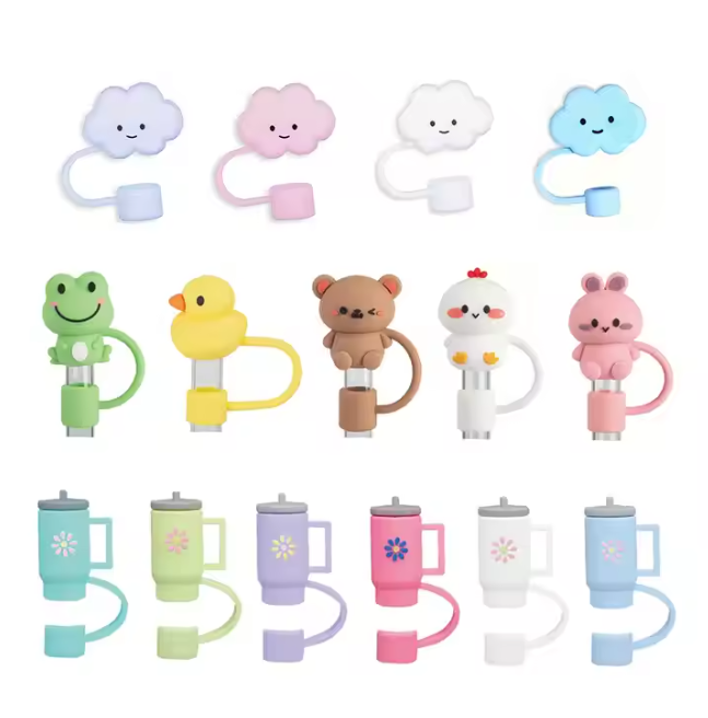 5Pcs Reusable Straw Lid Assorted Covers for Tumbler/Stanley Cup 10mm - Animal/Cloud/Flower -