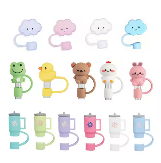 5Pcs Reusable Straw Lid Assorted Covers for Tumbler/Stanley Cup 10mm - Animal/Cloud/Flower -