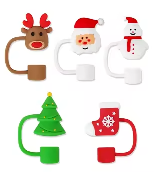 Christmas Themed Silicone Straw Cover for Tumbler/Stanley Cup 10mm, Reusable Straw Lid, 9pc/6pc/5pc