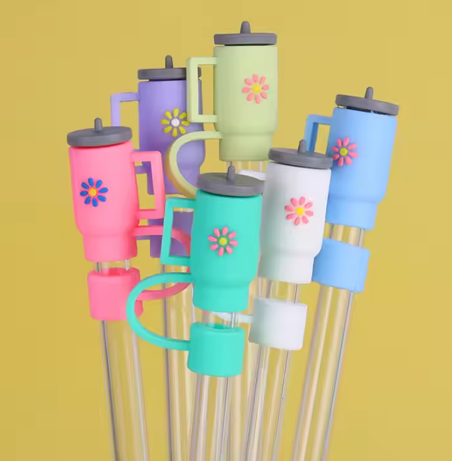 5Pcs Reusable Straw Lid Assorted Covers for Tumbler/Stanley Cup 10mm - Animal/Cloud/Flower -
