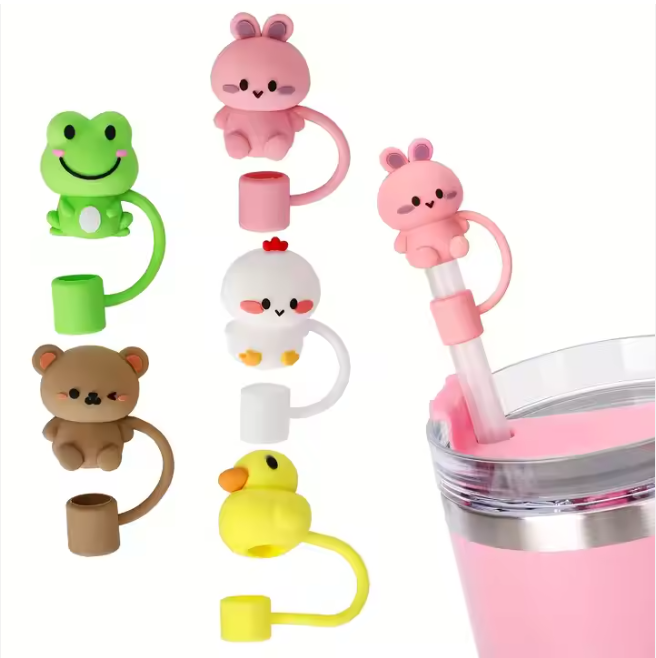 5Pcs Reusable Straw Lid Assorted Covers for Tumbler/Stanley Cup 10mm - Animal/Cloud/Flower -