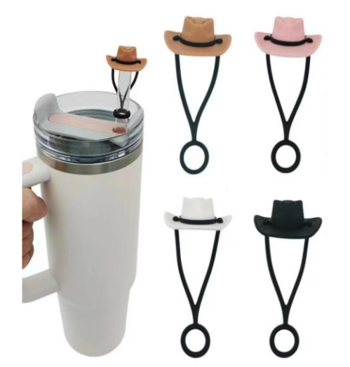 2D Assorted Silicone Straw Cover for Tumbler/Stanley Cup 10mm, 10pc- Dogs/Nurse/Ducks/Flowers/Cowboy Hats